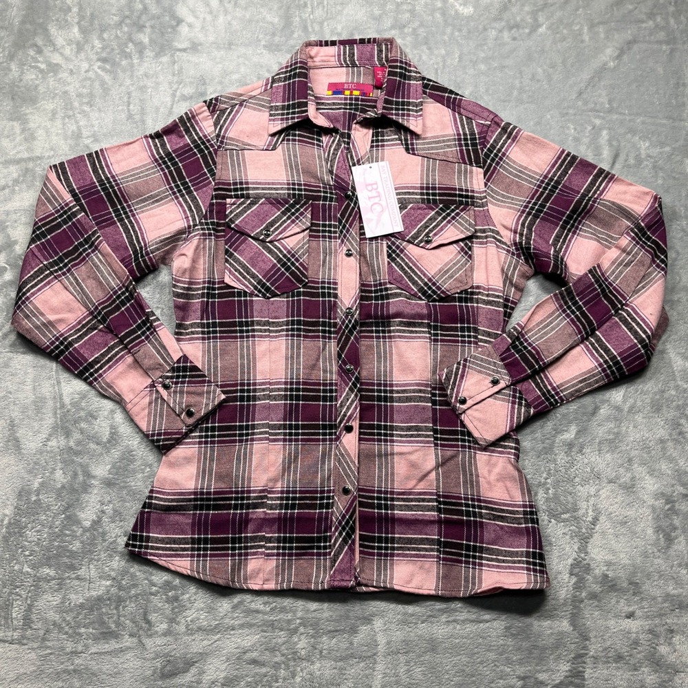 Bay Trading Company Button Down Shirt Womens Pink Plaid Western Snap BTC Small